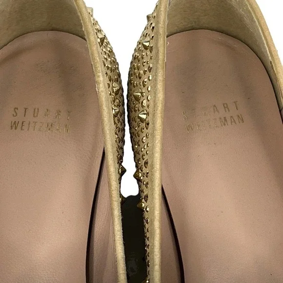 Stuart Weitzman Slipbeads Studded Gold ASO Hart of Dixie Heel Loafers 8.5 FLAW - Picture 10 of 12